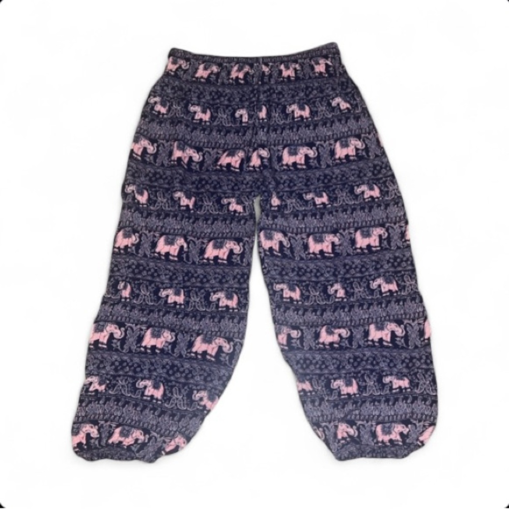 Juniors Navy + Pink Elephant Printed Flowy Capris- Size 1